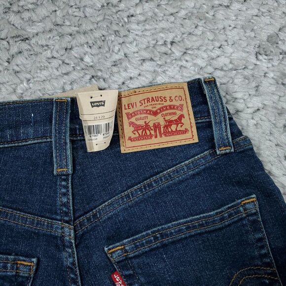 Levi's High Waisted Mom Jeans Tapered Stretch Size 24 x 29 Dark Wash Blue - Picture 4 of 11